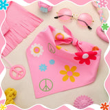 Huhumy 4 Pcs Hippie Dog Costume Pet Dog Hippie Costume Set Includes Sunglasses Scarf Cloak Necklace(Pink Style,Large)