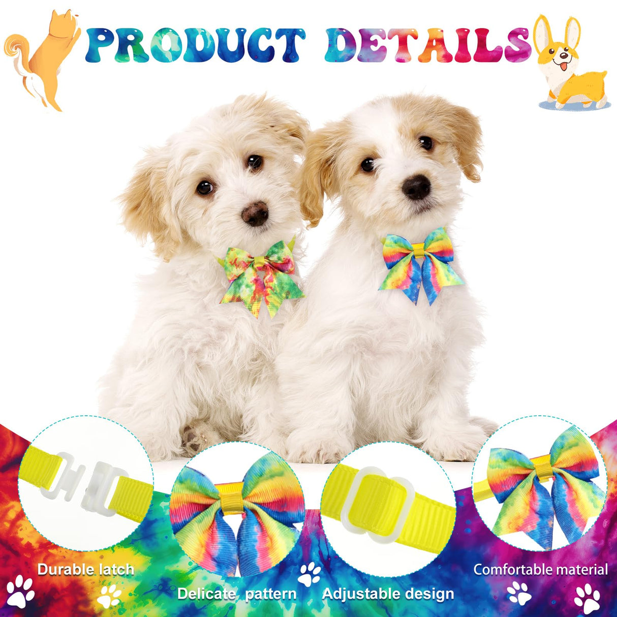 Wesiti 80 Pcs Dog Bows Ties for Small Dogs Assorted Pattern Pet Bowtie Collar Bows Cat Bowtie Collar Bowknot for Small Medium Puppy Pet Photography Grooming Party(Lively Style)