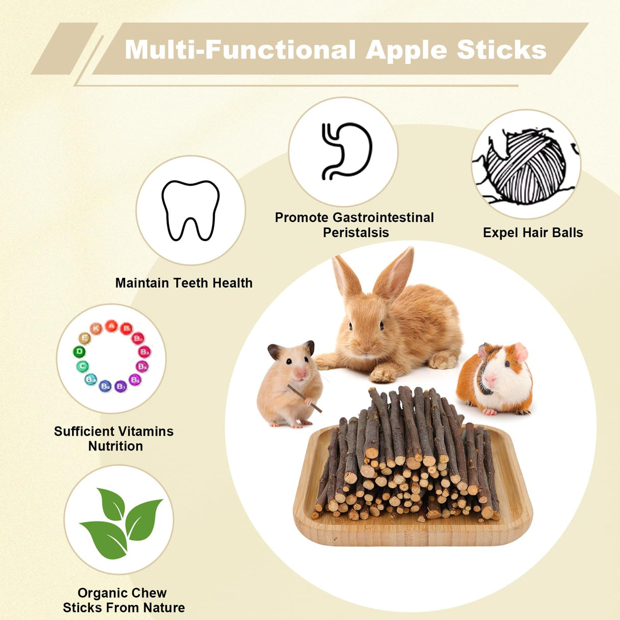 ARTKIDA 900g Apple Sticks Wood Chew Sticks Toys for Rabbits Chinchillas Guinea Pigs Hamsters Bunny Molar Chew Treats Toys for Teeth, Small Animals Snacks