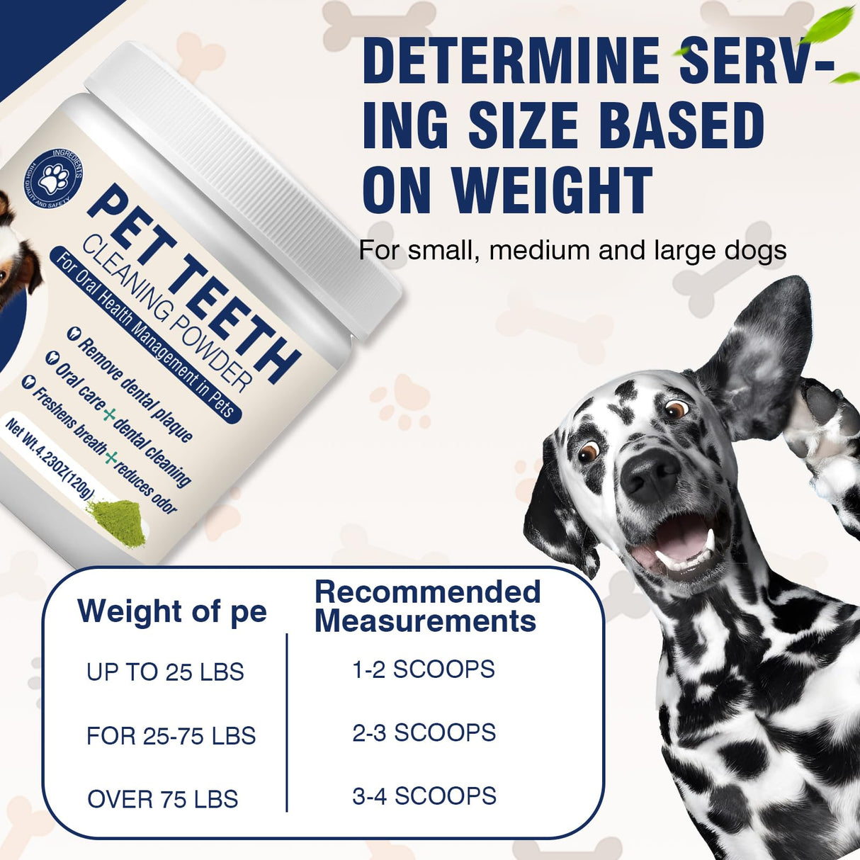 Dental Powder for Dogs Dog Teeth Cleaning Products Dog Tooth Cleaning Powder with Probiotics for Dogs Bad Breath Treatment Plaque and Tartar for Small Medium and Large Pet Dental Cleaner 120 Grams