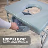 DMI Drop Arm Portable Toilet Commode, Extra-Wide Seat, 500 Pound Weight Capacity, Bucket with Lid Included, Adjustable Legs, Elderly Assistance Products, Grey