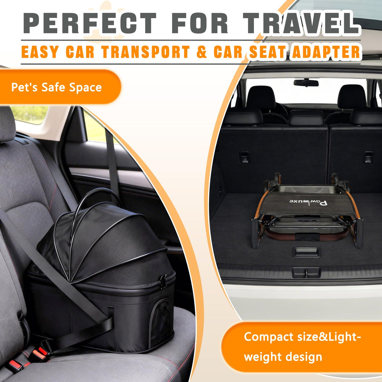 PawLuxe Dog Stroller, 4 in 1 Detachable Carrier & Car Seat, All-Terrain Wheels with Shock Absorption, Dog/Cat Strollers for Small/Medium Pets Up to 44 lbs, Lightweight Portable Foldable,Black