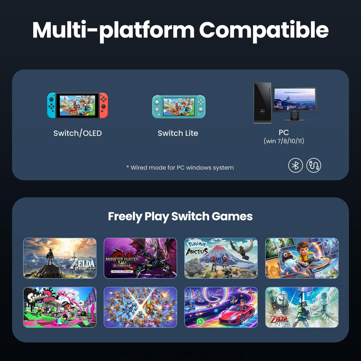 Switch Controller Wireless, Pro Controllers Compatible with Switch/Lite/OLED/PC, One-Key Pairing Gamepad with 9-Color RGB LEDs 1000mAh Battery 6-Axis Motion Wake Up Function