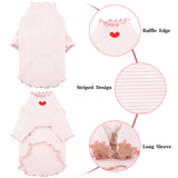 Yaopelky Dog Shirt for Small Medium Dogs Striped T-Shirt with Heart Embroidery Stretchable Ruffle Dog Clothes for Chihuahua Schnauzer Yorkie Shih Tzu (White, Medium)