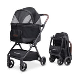 WonderFold Bella Pet Stroller - Autofold Design with Lightweight Aluminum Frame, Breathable Carriage Fabrics and Canopy, Safety Tethers & Easy-Clean Interior - Graphite Black