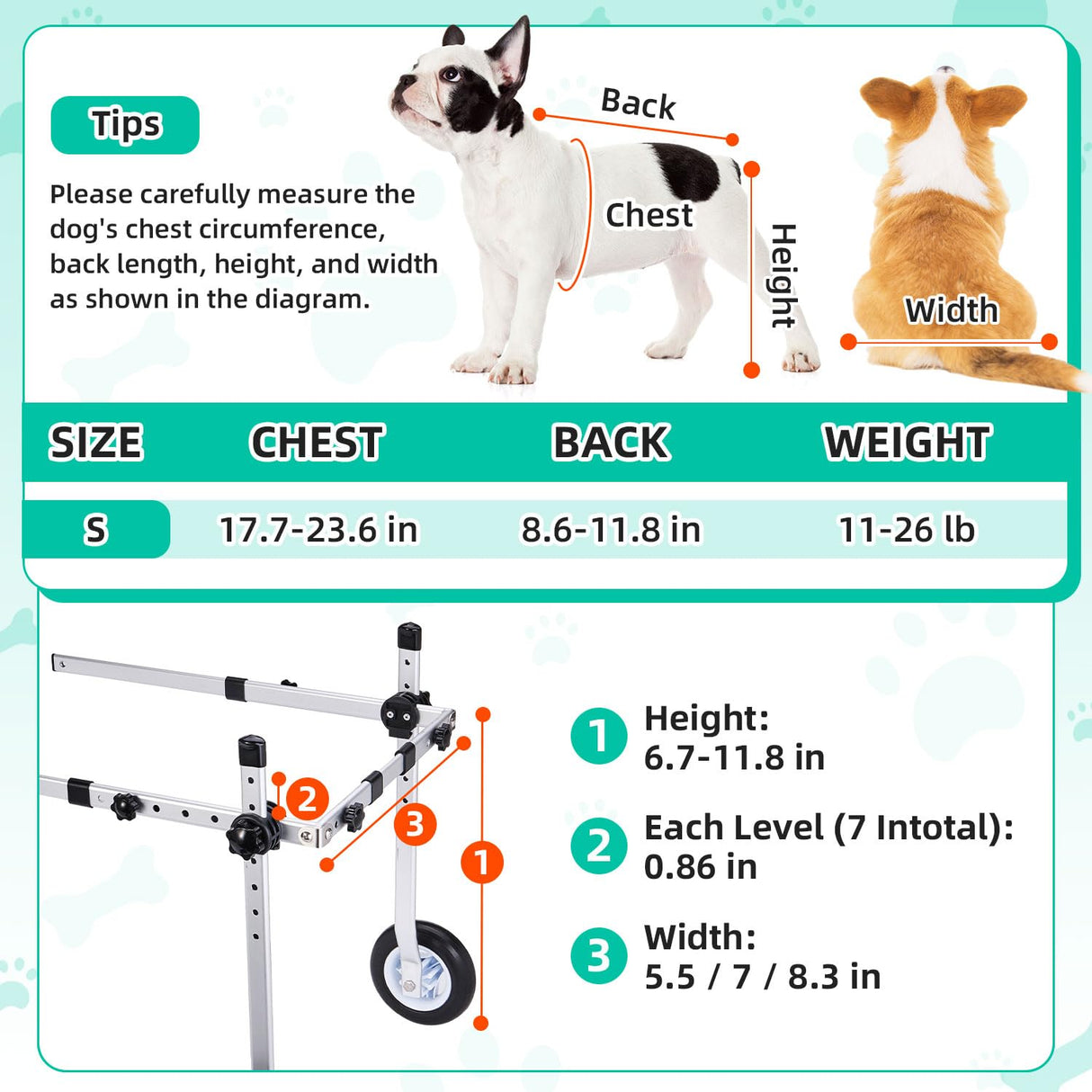 Nasjac Dog Wheelchair for Back Legs - Lightweight Portable Wheelchair with Reflective Stripes, Adjustable Pet Wheelchair Cart for Senior, Arthritis, Paralyzed, Injured, or Disabled Dogs (Black, S)