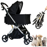 PawLuxe Dog Stroller, 4 in 1 Detachable Carrier & Car Seat, All-Terrain Wheels with Shock Absorption, Dog/Cat Strollers for Small/Medium Pets Up to 44 lbs, Lightweight Portable Foldable,Black