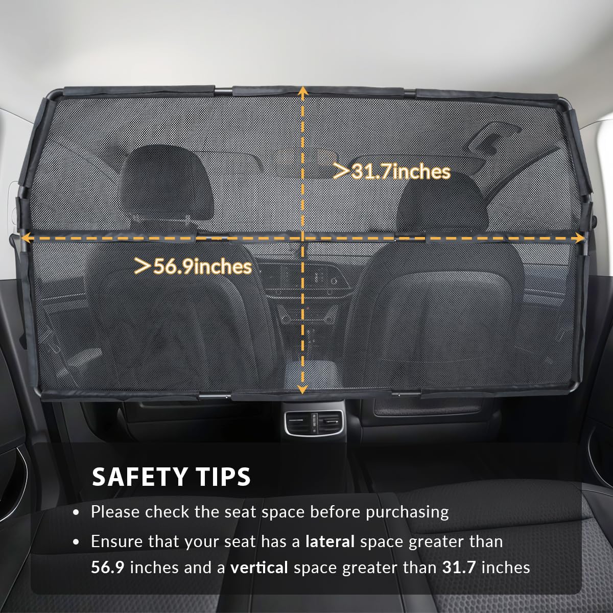 LITTOU Car Dog Barrier Net for Large SUV Trunk 56" More Coverage Car Pet Back Seat Divider with See Through Mesh Cargo Area Gate for Dog (L)