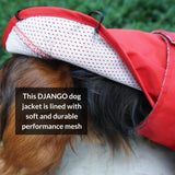 DJANGO Dog Jacket & Raincoat – Lightweight Water-Resistant Coat for Small, Medium & Long Dogs Like Dachshunds – Reflective, Adjustable Fit, Harness-Compatible & Easy-Access Harness Hole - Red, Medium