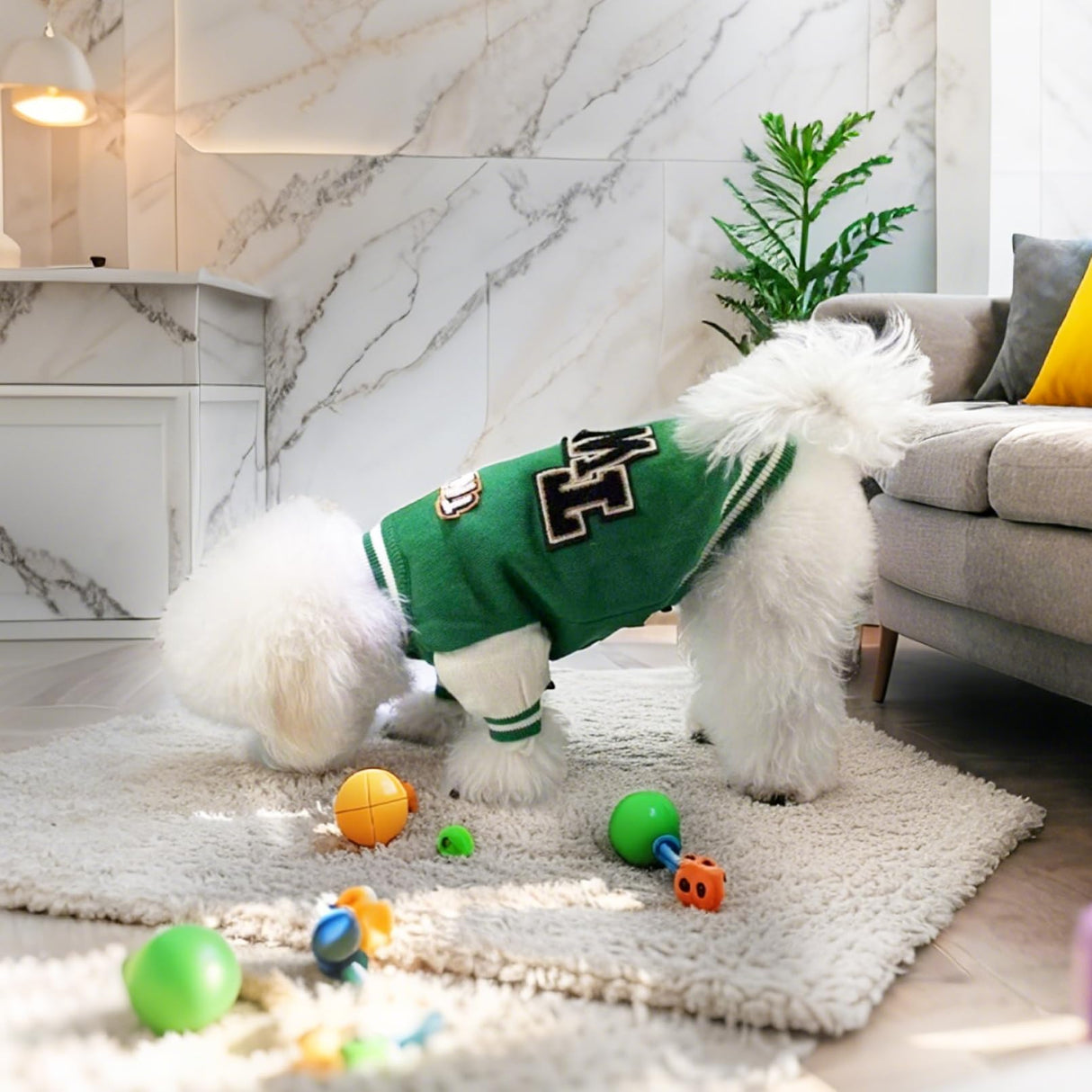 Floofelove Christmas Dog Sweaters for Small Dogs, Jacket Cute Warm Dog Clothes Basketball Coat Knitted Bear Design for Puppies(Green,3 to 6lbs,S)
