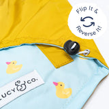 Lucy & Co. Lucky Ducky - Reversible Raincoat for Dogs & Pets - Dog Raincoat - Fashionable and Comfy Water Proof Adjustable Poncho for Canines - Medium - Yellow Blue Rubber Duck