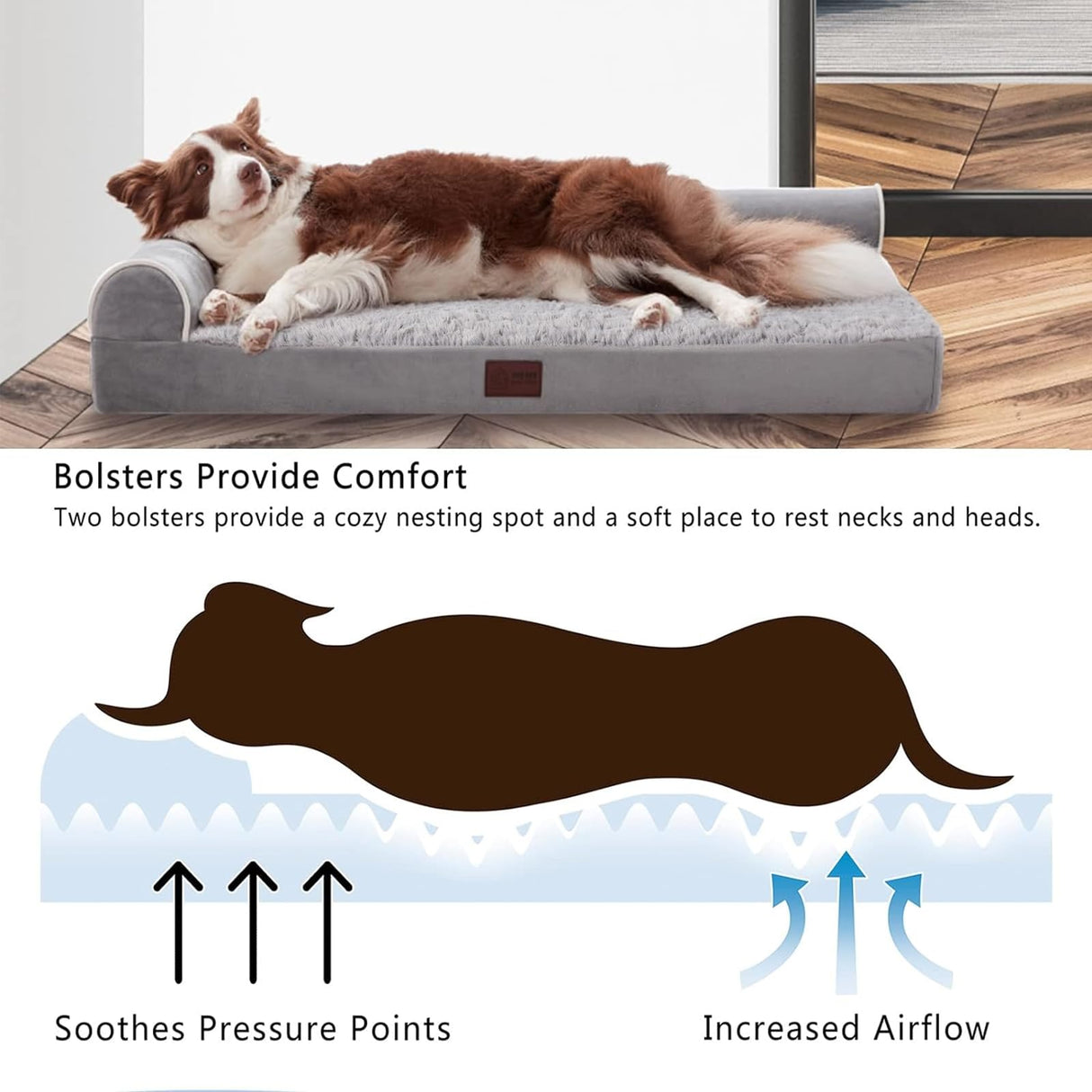 Orthopedic Dog Beds Extra Large Sized Dog, Pet Sofa Bed with Removable Washable Cover, Egg Foam Support, Bolster Cushion for Comfortable Sleep, Waterproof & Non-Slip Bottom Bed