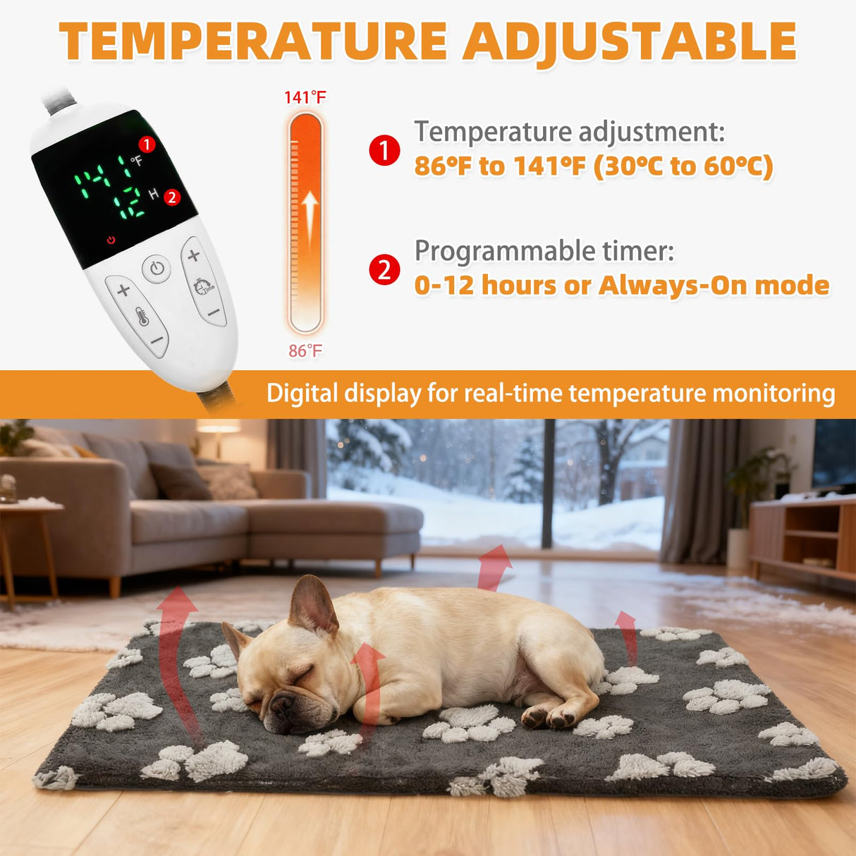 Cherishelt Heated Whelping Pad for Puppy, Dog Heating Pad with Upgraded Smart Thermostat Switch,Warm Crate Mat with Anti-bite Cord Indoor Outdoor,Constant on Function,UL&FCC Dual Certification,24x36in