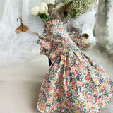 WCDJOMOP Hairless Cat Clothes - Breathable Summer Cotton Puff Sleeve Floral Dress Romantic Girly Skirt Elegant Soft Princess Dress for Sphynx, Cornish Rex, Devon Rex, Peterbald Cat (XXL-,Floral)