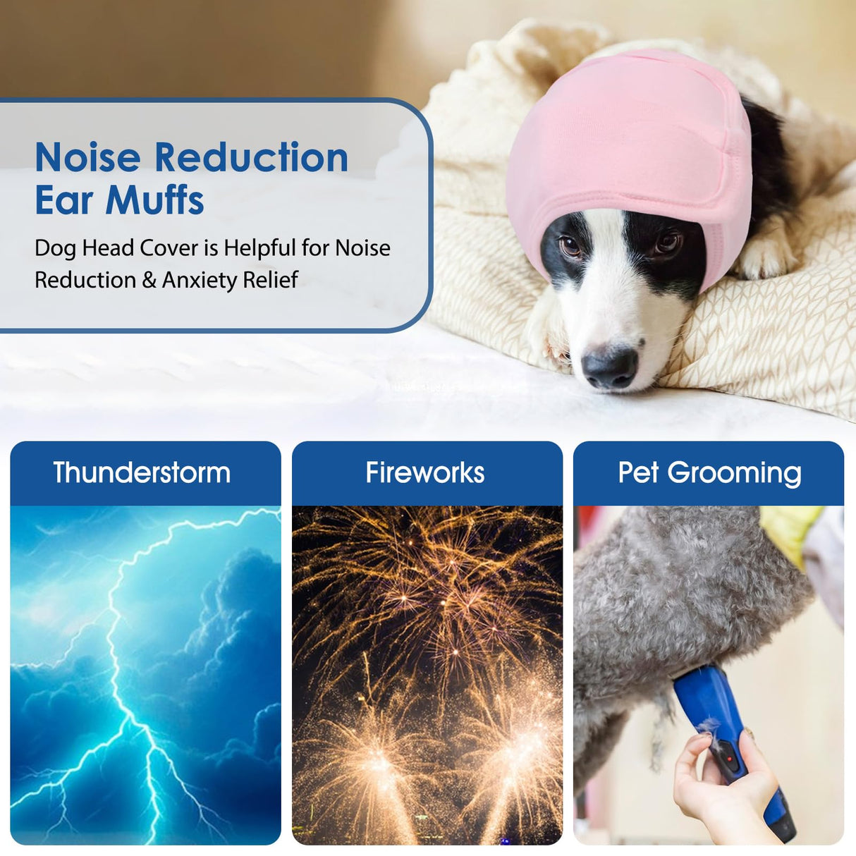 SUNFURA Dog Calming Hoodie, Ear Muffs Noise Protection for Anxiety Relief, No Shake Ear Wraps for Dogs - Grooming, Bath, Blow Drying, Fireworks, Thunderstorms, Hematoma Ear Cover Head Wrap, Pink S