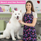 Ladybird Line 614 Unisex Pink and Purple Paw Print Waterproof Pet Grooming and Styling Apron, Hair and Bleach Resistant, 2 Front Pockets and Adjustable Neckband and Mesh Lined for Comfort
