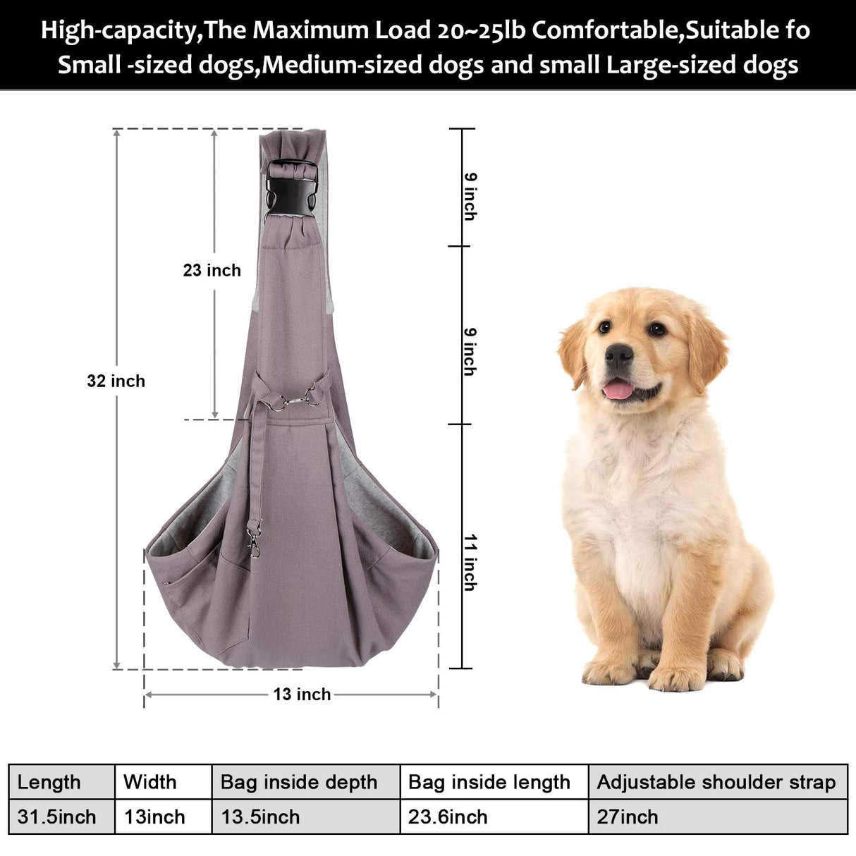 OWNPETS Pet Sling Carrier, Pet Sling Carrier Bag Safe,Fit 10~15lb Cats&Dogs, Comfortable, Adjustable, Perfect for Daily Walk, Outdoor Activity and Weekend Adventure