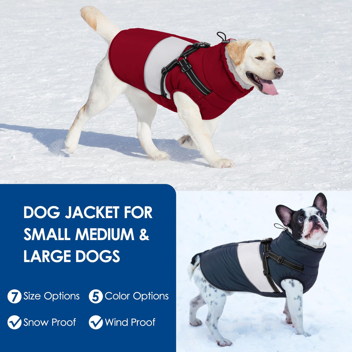 KOESON Dog Coat, Warm Dog Winter Coat for Giant Breeds, Waterproof Dogs Jacket with Harness, Reflective Pet Fleece Lined Puffer Jacket, Turtleneck & Windproof Coats for Great Dane, Golden Retriever