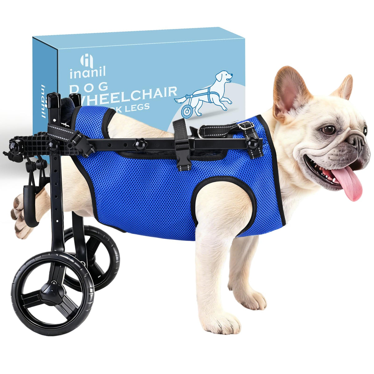 Dog Wheelchair for Back Legs – Adjustable Height/Length/Width, Sturdy Wheelchair with All-Terrain Shock-Absorbing Wheels, Mobility Support for Injured or Disabled Small & Medium Dogs & Cats, Blue (M)