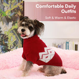 Queenmore Warm Dog Sweater, Soft Pet Knitwear, Knitted Pullover, Winter Pet Clothes for Small Medium Dogs Cats Red