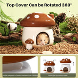 BUCATSTATE Hamster Hideout Ceramic, Mushroom Shape Hamster House and Habitats Cool Bed Ideal for All Season Dwarf Hamster Gerbil Mice Golden Bear (Brown-Large)