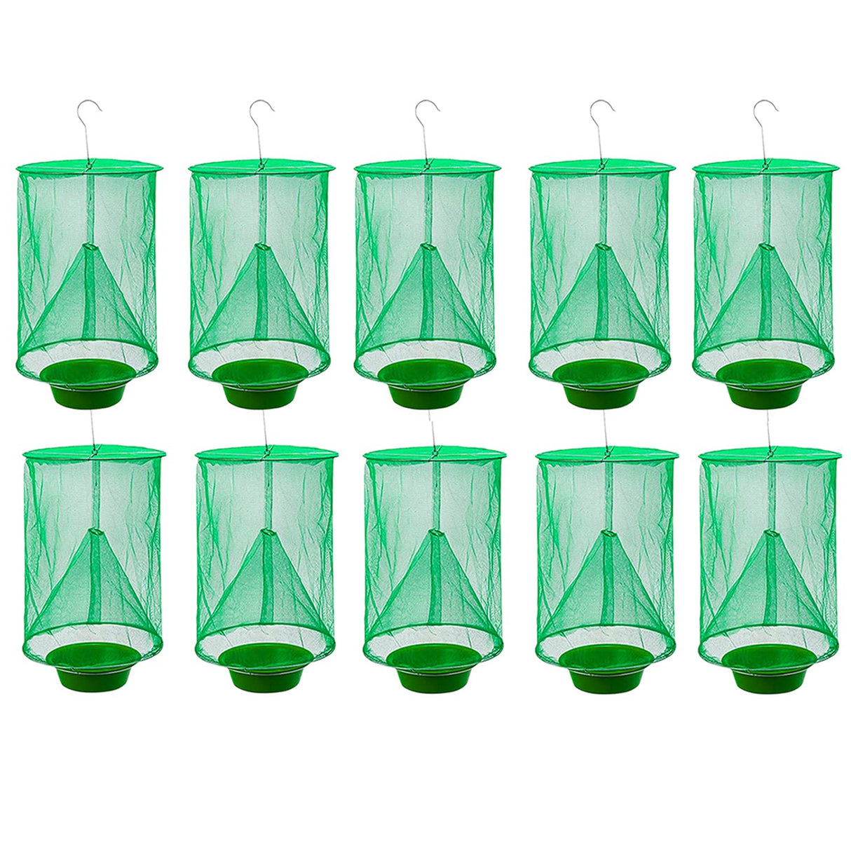 Ranch Fly Trap Outdoor Hanging Reusable with Fishing Apparatus | Food Bait Tray Catcher Cage for Indoor or Outdoor Family Farms, Park (10 Pack)