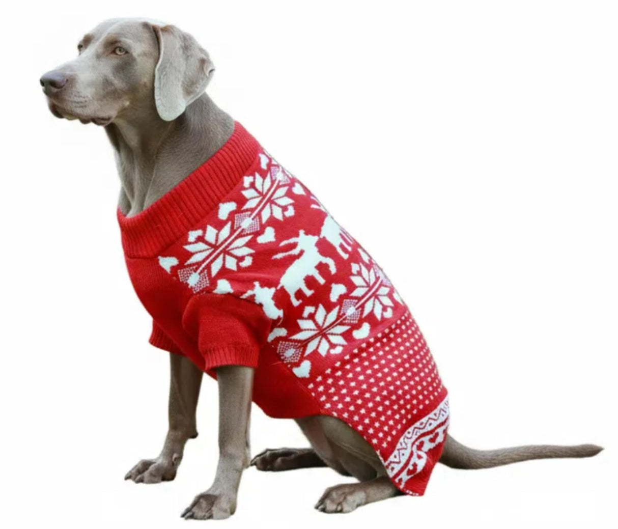 Lanyarco Red Reindeer Large Christmas Dog Sweater, Knit Winter Holiday Festive Pet Dog Christmas Sweaters for Large Breeds Dogs, XXX-Large (3XL) Size 25" Back