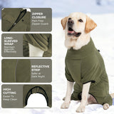 Mihachi Dog Snow Jacket Dog Coat Soft Fleece Pullover Pajamas, Pet Windproof Warm Cold Weather Jacket with Zipper, Reflective Jumpsuit Apparel Outfit Clothes for Small Dog, Army Green S