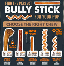 Load image into Gallery viewer, Mighty Paw Long Lasting 12" Bully Sticks for Dogs - All Natural Grass Fed Beef Chews. Lower Odor Dog Bully Sticks for Large Dogs, Medium and Small Breeds. Single Ingredient Treats
