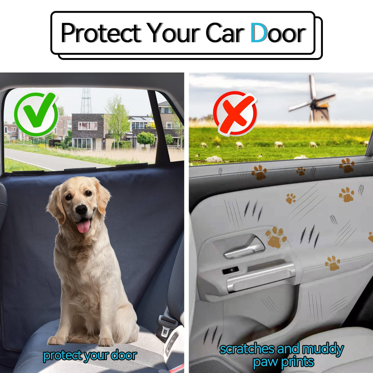 Durapower Dog Car Door Protector丨2 Pack Extra Big & Thick Anti Pet Scratching Waterproof Vehicle Door Covers Guard Truck Interior Panel Safe SUV Universal 600D Black