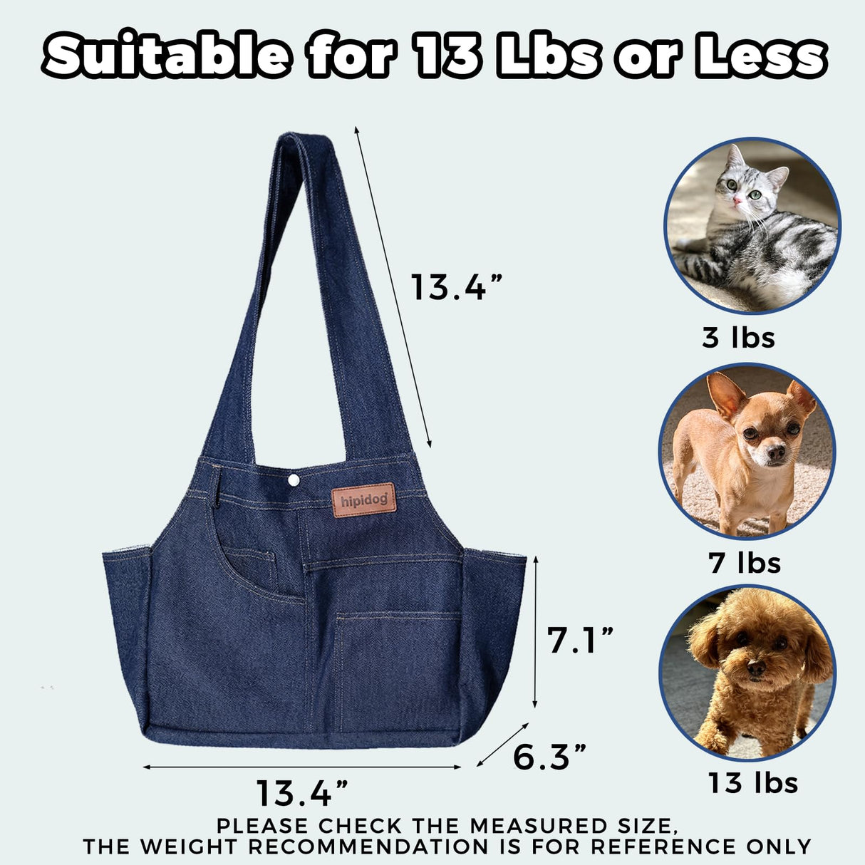 ABUUL Dog Purse for Small Dogs & Cats – Padded Straps, Removable Hard Bottom, Side Pockets, Safety Tether, Premium Denim and Soft Cotton Lining, Machine Washable,Up to 13 Lbs (Dark Blue)