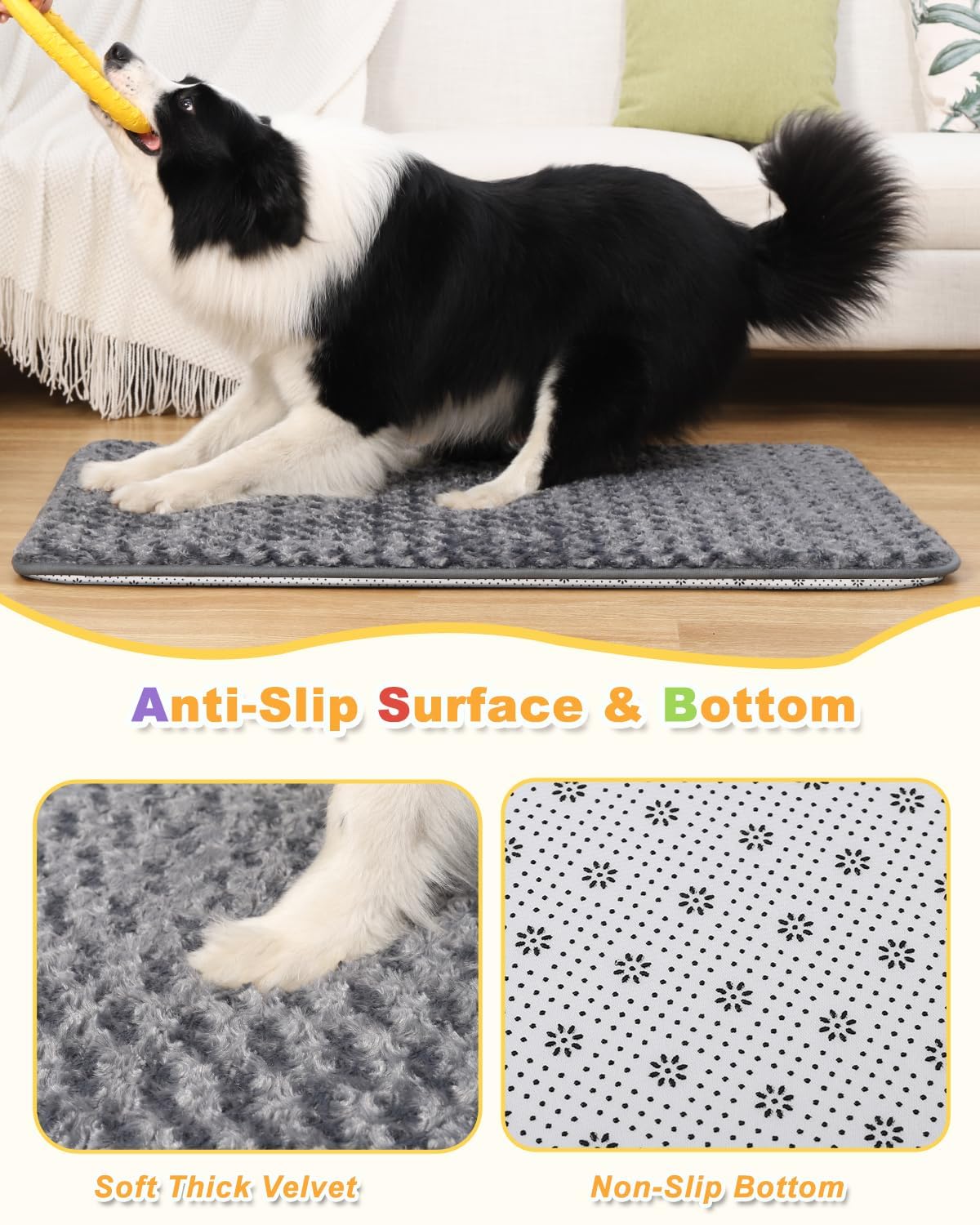 Small Dog Bed for Crate High Resilience Foam Crate Pad Mat for Medium Dogs Washable Anti-Slip,17" x 11",Dark Gray