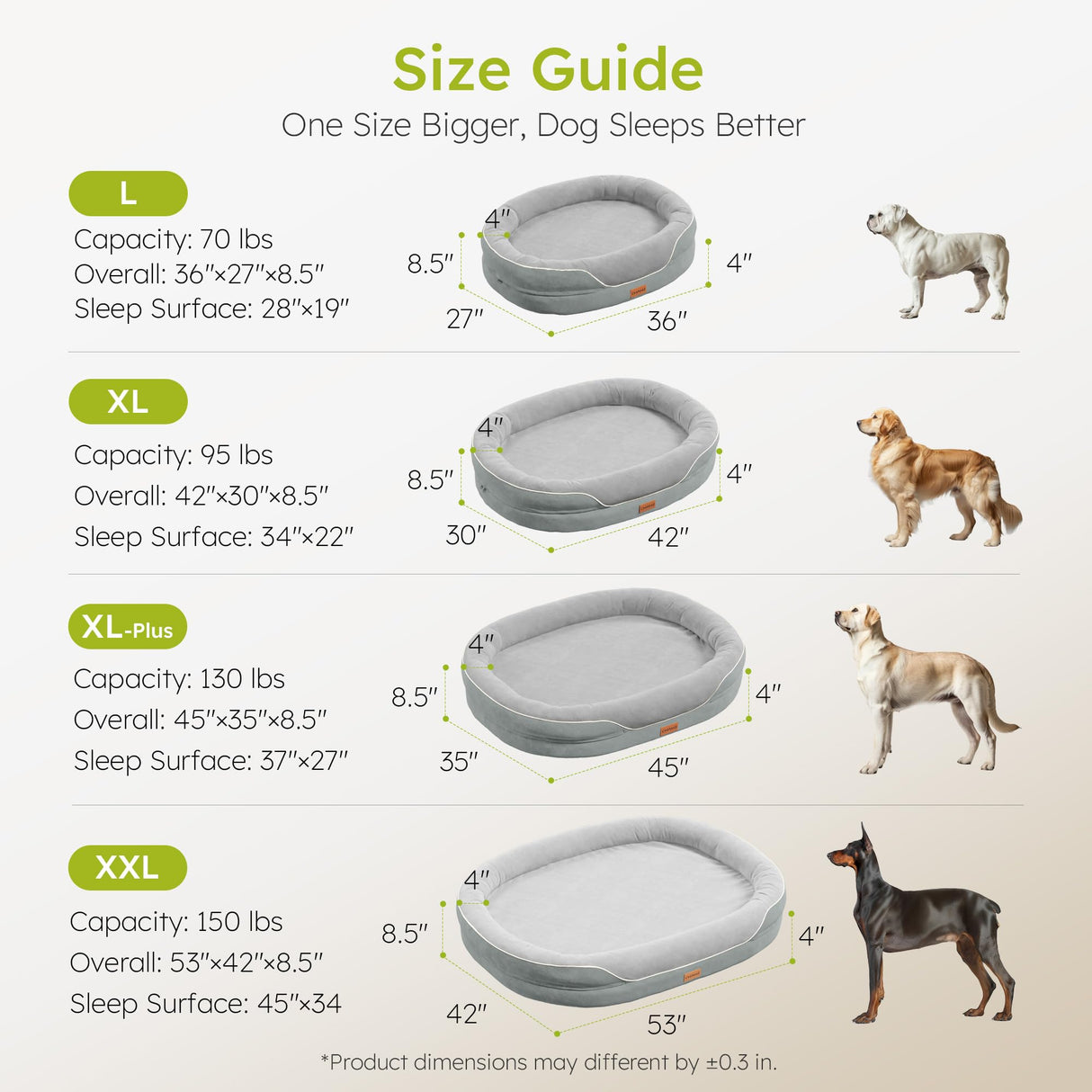 CWAWZ XL Orthopedic Dog Bed, Extra Large Dog Bed, Dog Sofa for Large Sized Dogs with Full-Surround Bolsters, Dual-Sided Dog Cooling Bed with Memory Foam, Washable Sofa with Nonslip Bottom, Light Grey
