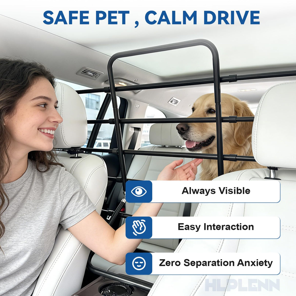 Hlplenn Adjustable Metal Dog Car Barrier, Universal Pet Divider with Steel Frame for SUV Truck Sedan & MPV, Car Dog Barrier & Back Seat Cargo Gate, Movable Panel Fits Seat Recline