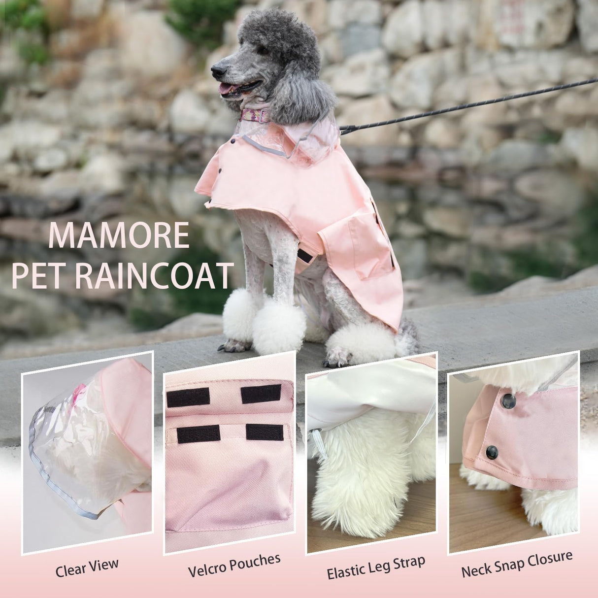 Dog Raincoat Waterproof, Adjustable Reflective Hooded Dog Rain Poncho with Leash Hole for Small Medium Large Dogs (Pink, Medium)