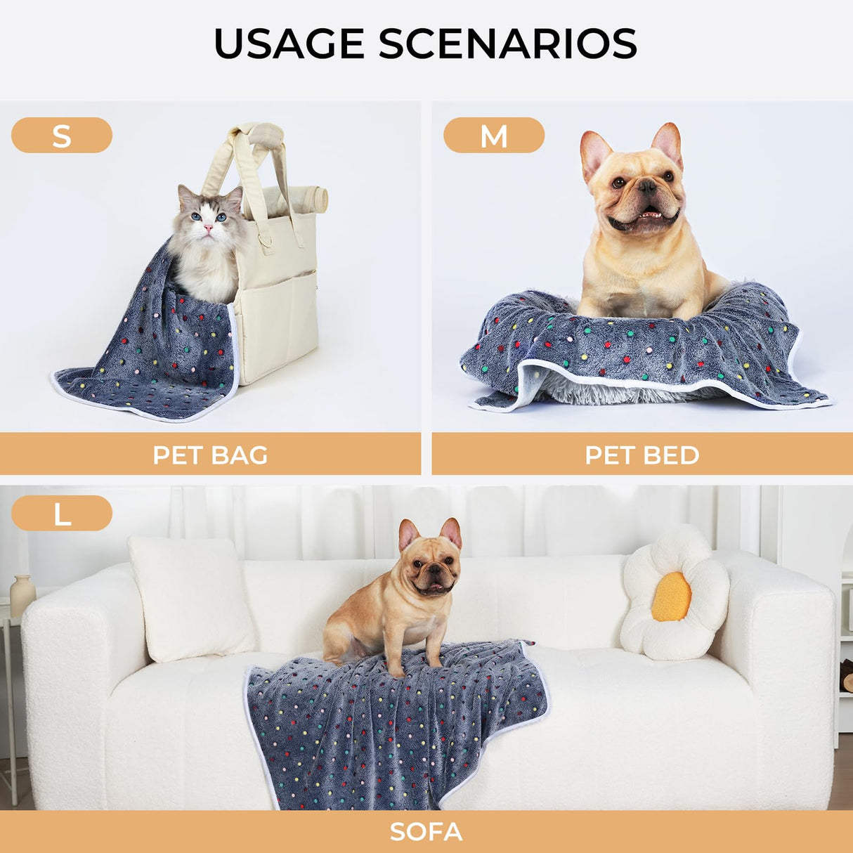 Luciphia 1 Pack 3 Blankets Super Soft Cute Dot Pattern Pet Blanket Flannel Throw for Dog Puppy Cat Medium(30x20), Blue