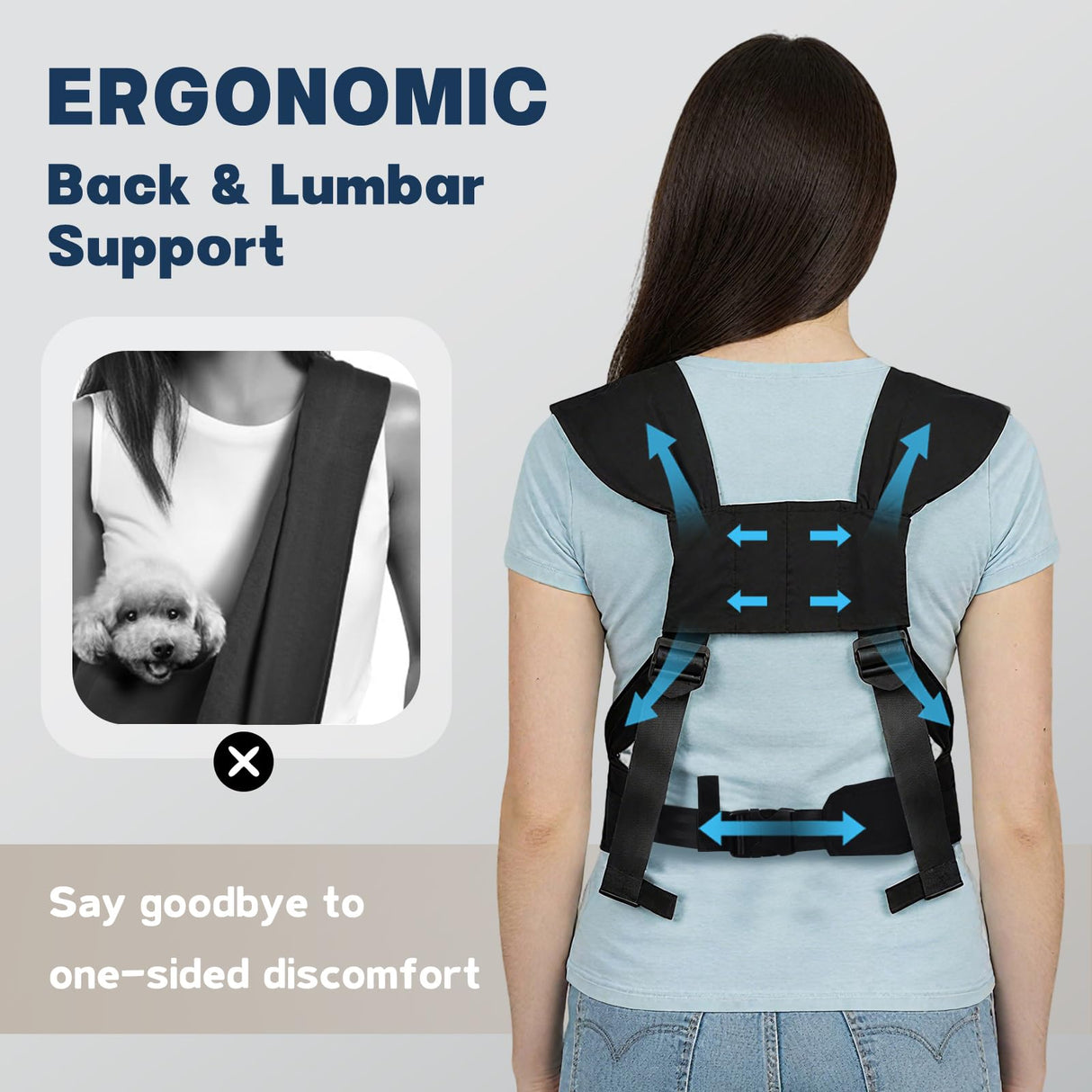 Dog Sling Carrier for Small Dogs with Bottom Support, Adjustable Pet Front Dog Carrier-Padded Straps Reducing Back Neck Pain, Anti-Anxiety Backpack for Travel Hiking Camping, Hands Free (Black,S)