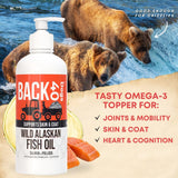 BACK 40 Dogs Wild Alaskan Fish Oil for Dogs, Skin and Coat Supplement for Dogs & Cats, Omega-3-Rich Salmon and Pollock Oil, EPA & DHA Dog Salmon Oil for Brain, Heart, and Joints 16 fl oz (473 ml)