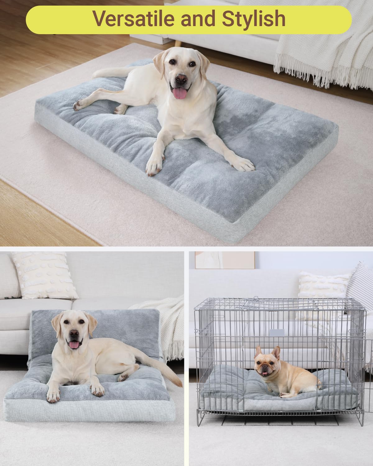 NUPIDA Washable Dog Bed for Extra Large Dogs, XXL Crate Bed Plush Pet Kennel Pad with Non-Slip Bottom, Pet Sleeping Mat, 47x29 Inch, Light Gray