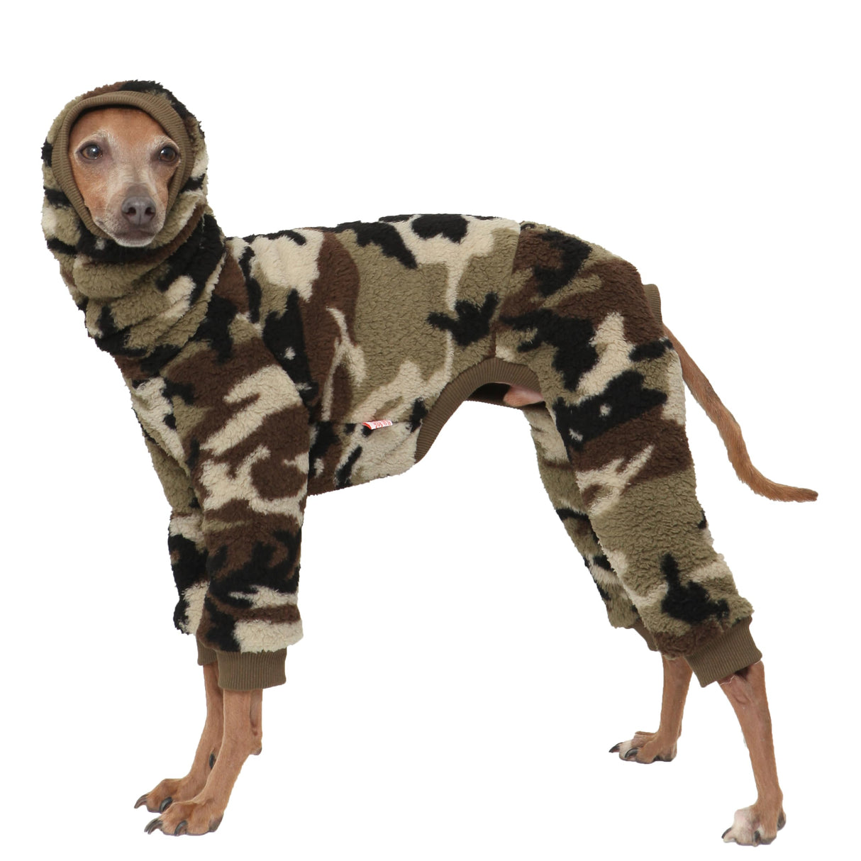 D Doggy Star Italian Greyhound Sweater Turtleneck Outfit Camo Warm Fleece Onesie Clothes Whippet for Dog Coat (XL,FLC Green Camo)