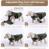 Queenmore Winter Dog Jackets for Large Dogs XXL, Waterproof Winter Coat for Extra Large Pitbull Danes, Warm Puffer Snow Jacket for Cold Weather - Fleece Lining Hook & Loop Closure Reflective, Green