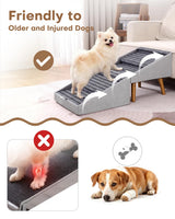 Dog Stairs for Small Dogs 17.13" H, 4-Step Doggie Ramp for Couch Bed Sofa and Chair, Foldable 2 in 1 Wooden Pet Steps for Puppy Medium/Large Dogs and Cats, Split Ottoman Design