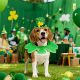 SCENEREAL Dog St Patricks Day Outfit, Irish Clover Hat & Scarf Costumes Set for Small Medium Dogs, Funny Pet Holiday Clothes Green Collar Headband, Puppy Large Cat Cosplay Party Apparel Accessory