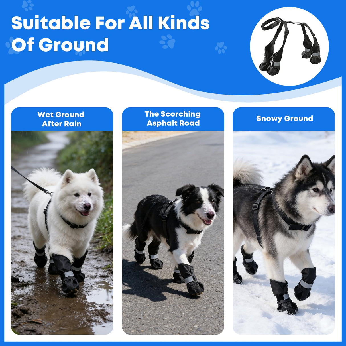 Winter Dog Boots with Leg Protection, Non-Slip Sole for Small & Medium Dogs - Waterproof Adjustable Straps, Paw Protector for Outdoor Walking & Hiking (L)