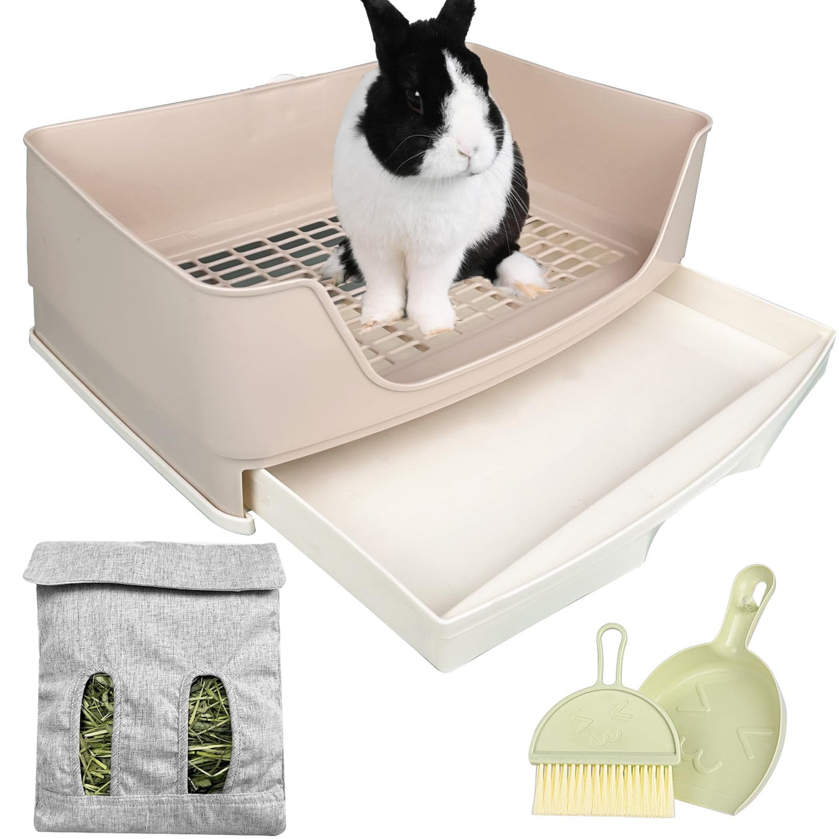 Oleisert Large Rabbit Litter Box Bunny Litter Box, Potty Training for Rabbits Litter Pan with Drawer, Rabbit Bedding Toilet for Adult Guinea Pig, Ferret, Bunny and Other Animals (Brown)