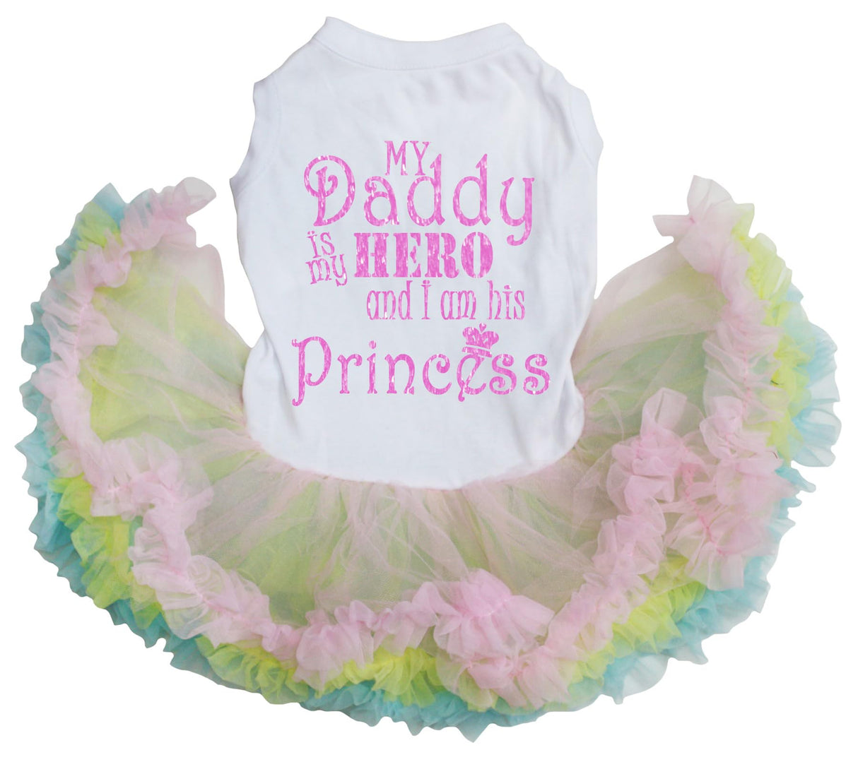 Petitebella My Daddy is My Hero and I Am His Princess Puppy Dog Dress (White/Rainbow, XXX-Large)