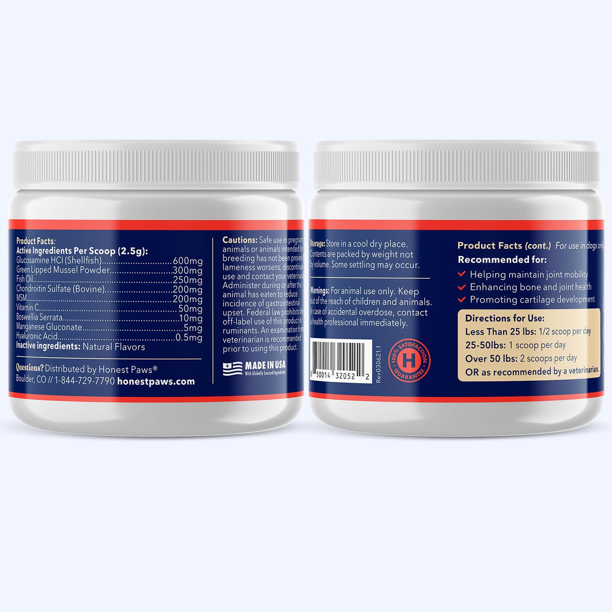Honest Paws Glucosamine for Dogs – Joint & Mobility Supplement Powder with Green Lipped Mussel, Fish Oil & MSM – Supports Hip & Joint Health, Support Stiffness, Dog Supplies