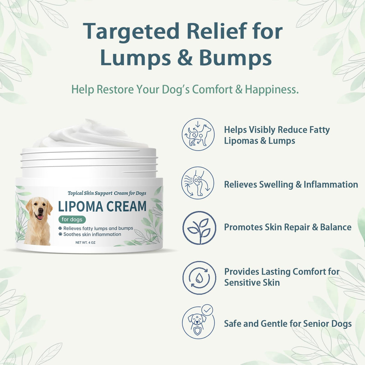 Lipoma Treatment for Dogs with DMSO, Natural Cream for Fatty Lump & Bump Relief, Soothes Inflammation & Swelling, Gentle Non-Surgical Support, Skin Health with Arnica & Turmeric