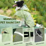 Dog Raincoat, Waterproof Reflective Adjustable Hooded Dog Rain Coat with Leash Hole, Lightweight Breathable Pet Poncho for Dogs (Green Dinosaur, Small(9-13lb))