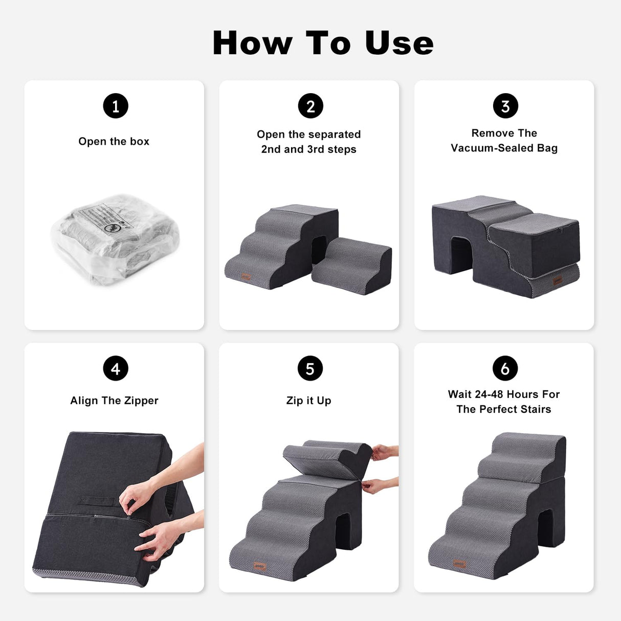 ZOMISIA Dog Ramp for Large Dogs - 24" H 5 Steps Pet Stairs for High Bed with Tunnel 2 in 1 with Zippers Suitable, Indoor Cat Ladders with Non-Slip Bottom, Black